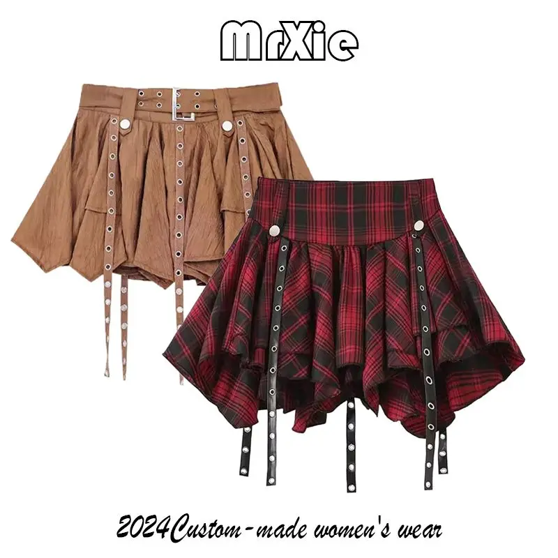 Summer New Retro Ballet Style Irregular Design Hem Ribbon Half Skirt High Waist Slimming Half Skirt for Women