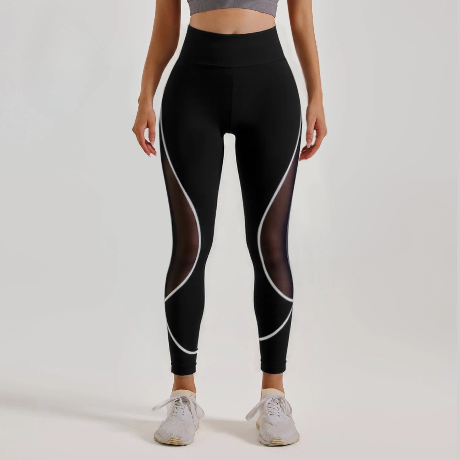 Women's Color Blocked Mesh Gym Yoga Hip Lifting Leggings High Waisted Sports Pants with Elastic Waistband Exercise Leggings