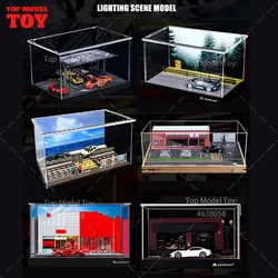 1/64 Scale Simulation Car Parking Lot Scene Model with Lights Assembly Parking Lot Props Diecast Display Cabinet Box Case