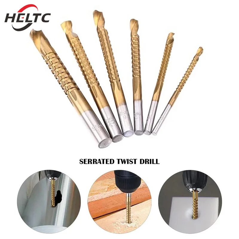 6 PCS HSS Woodwork Saw Drill Electric Drill Hole Opening Tool Set Hole Drilling Bit Serrated Drill Board Hole Expand And Groove