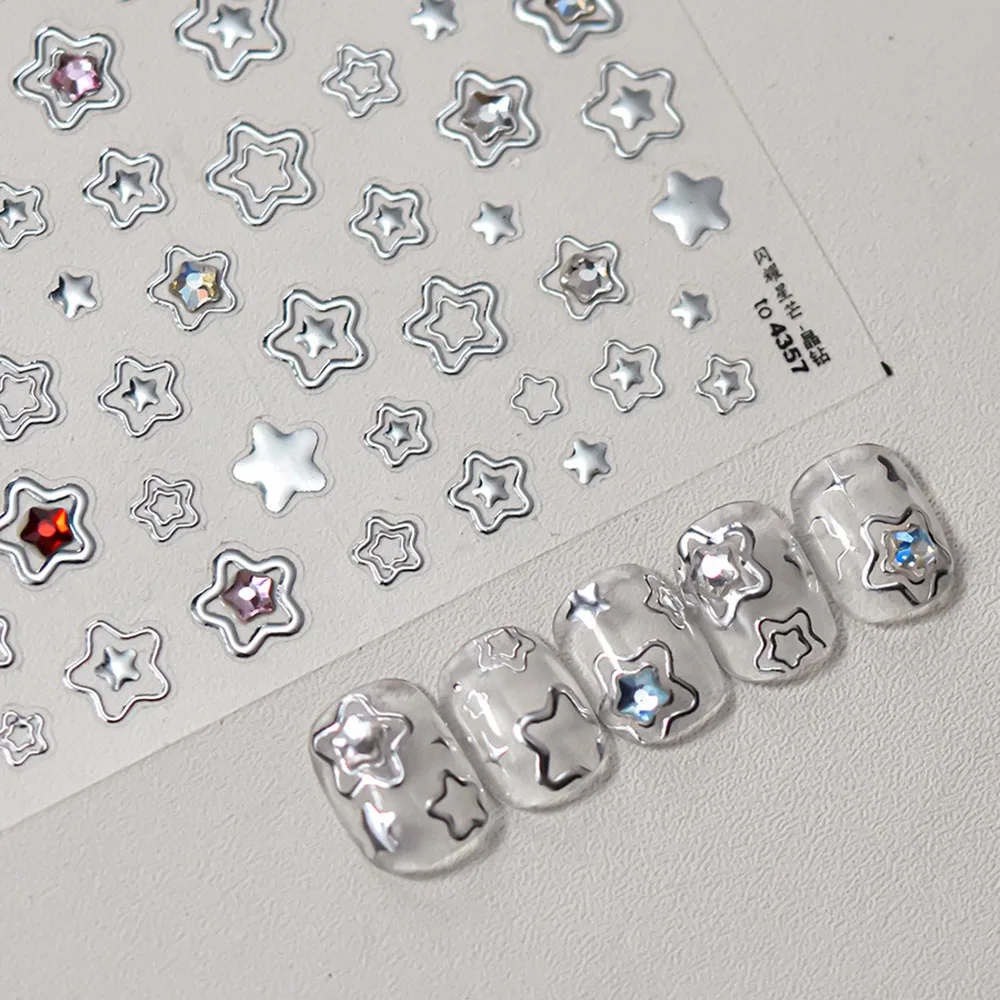 Diamond Star Heart Nail Art Sticker 5D Manicure Accessories DIY Hollw Crystal Stars Nail Decal Sticker Luxury Love Heart Slider