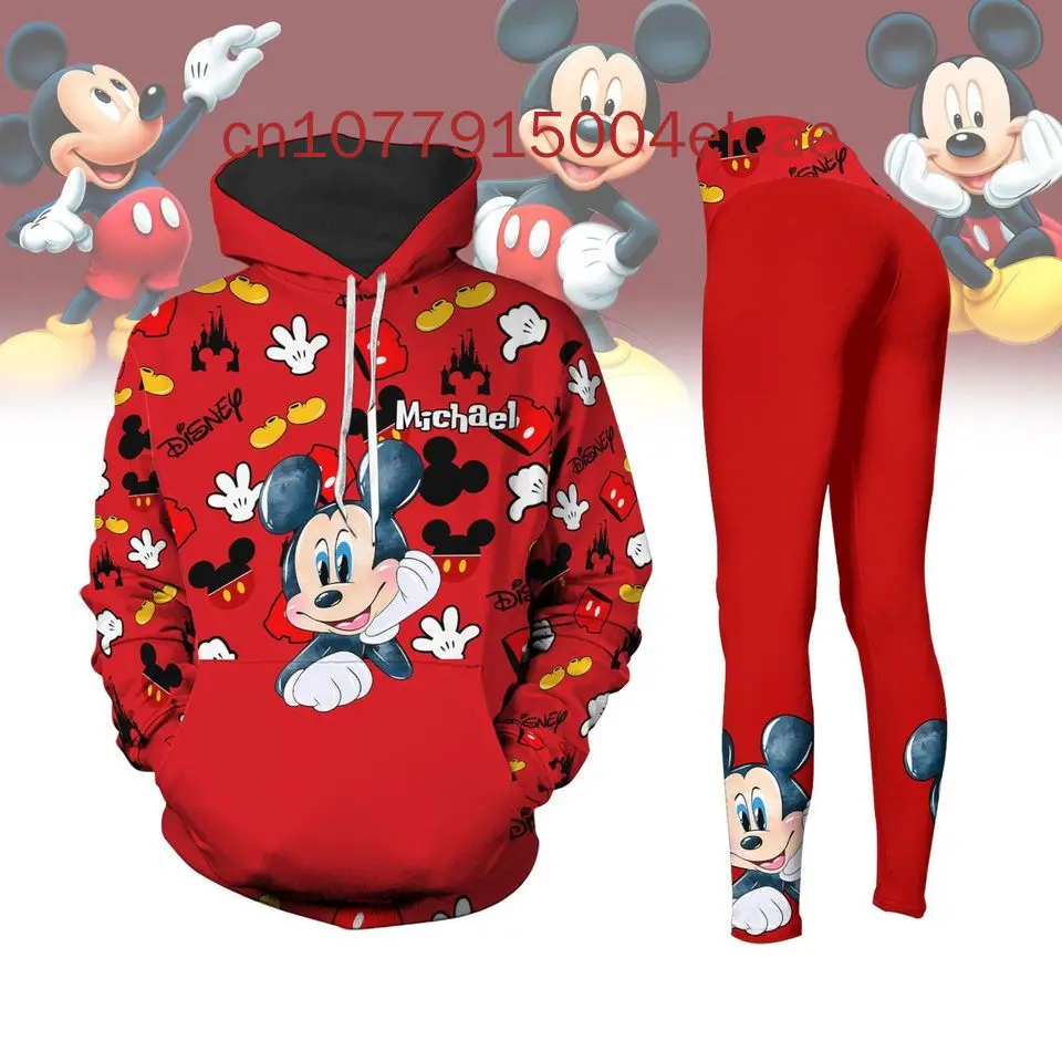 Custom Name New Mickey Mouse Hoodie Women\'s Hoodie Yoga Pants Set Disney  Yoga Hoodie Tights Fashion Sportswear