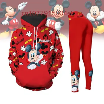 Sudadera con capucha de Mickey Mouse con nombre personalizado para mujer, conjunto de pantalones de Yoga, medias con capucha de Yoga de Disney, ropa deportiva de moda