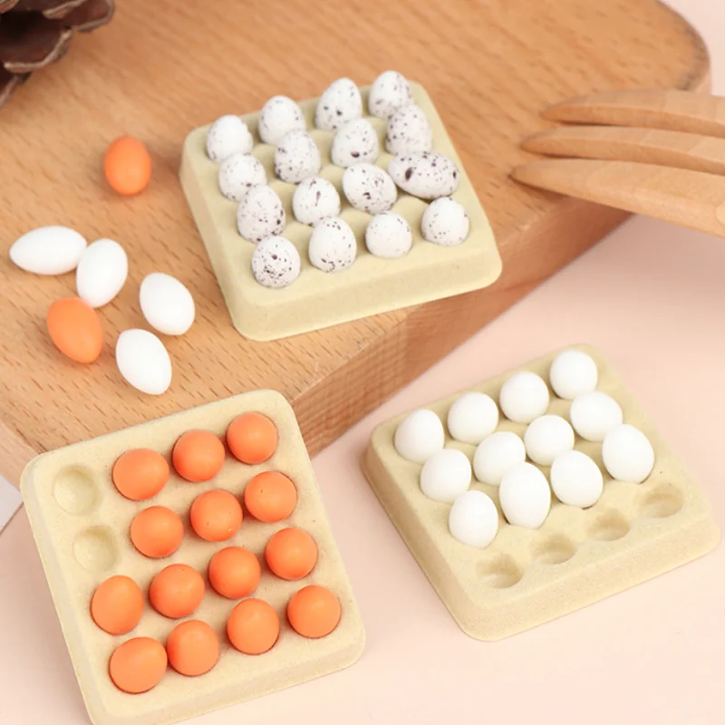 1 Juego de regalo para jugar a las casitas, modelo de escena de comida de imitación en miniatura, Mini huevo con bandeja, huevos para casa de muñecas, cocina, accesorios para muñecas de juguete