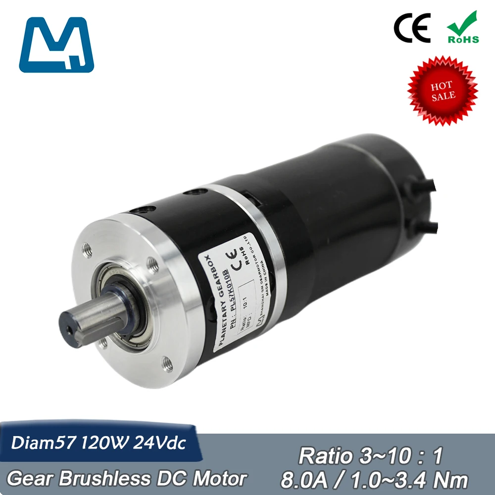 

Nema 23 120W 24V Gear Brushless DC Motor BLDC Planetary Reduction Gearbox Metal Gear Ratio 3:1