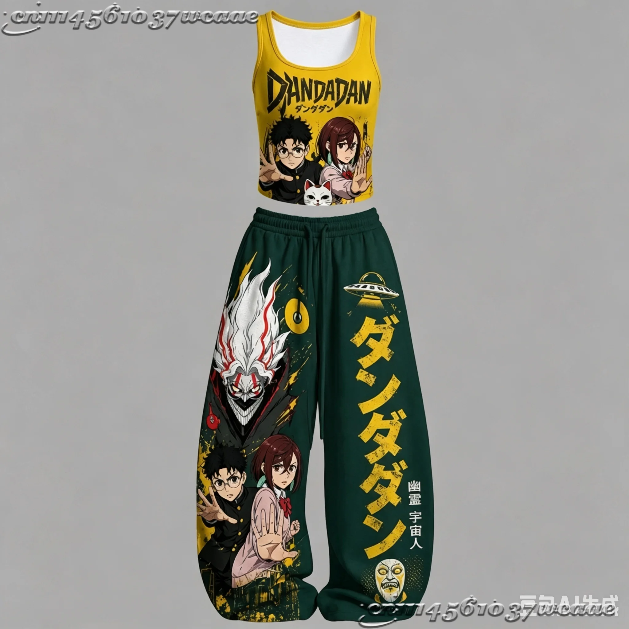 Family Kids Universal Tank Top Wide Leg Pants Set Japanese Anime Large  Slim Crop Top Versatile Trousers Two Piece Outfit