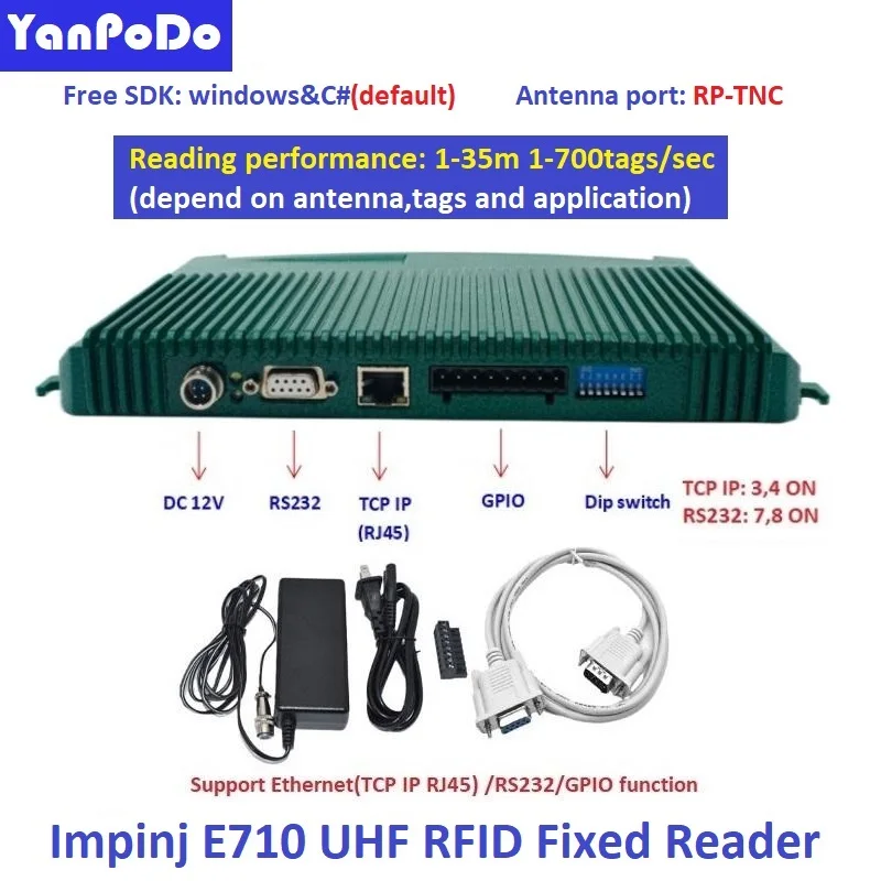 Yanpodo Impinj E710 R2000 1-30M Uhf Rfid Fixed Reader TCP IP free C++ Java SDK For Warehouse Asset Tracking Hospital Inventory