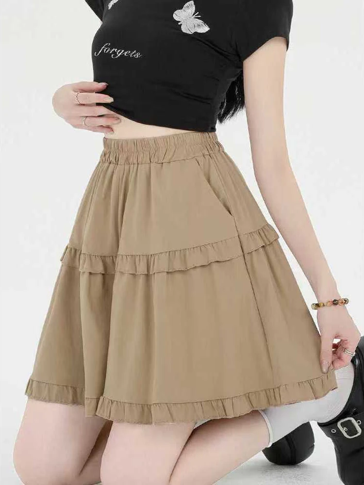 

Design sense ballet style half length skirt pants summer women high waist slimming versatile solid color straight leg shorts