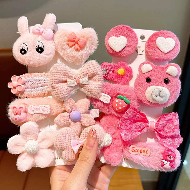 Autumn And Winter New Children's Hair Accessories Plush Hair Clip Girl Baby Cute Cartoon Rabbit Set With Hairpins