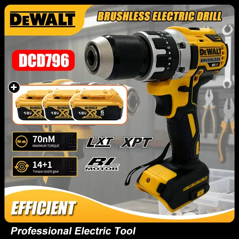 

Аккумуляторная бесщеточная ударная дрель Dewalt DCD796, многофункциональная, перезаряжаемая, портативная, 18В, электроинструмент