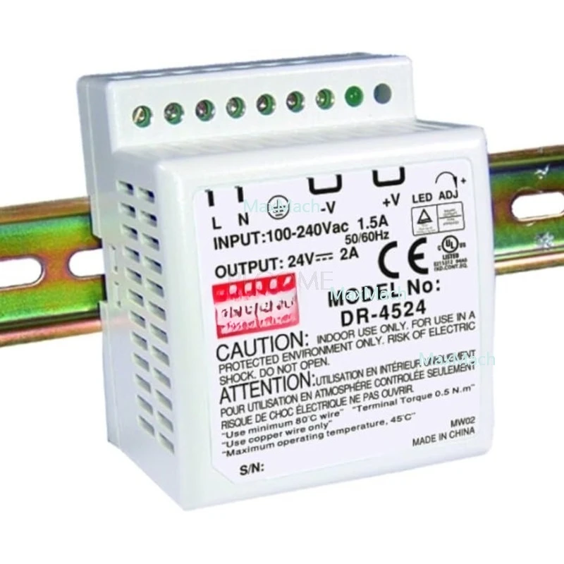 

DR-4505 DR-4512 DR-4515 DR-4524 15 Вт оригинальный Mean Well с одним выходом промышленный импульсный источник питания на DIN-рейку UL
