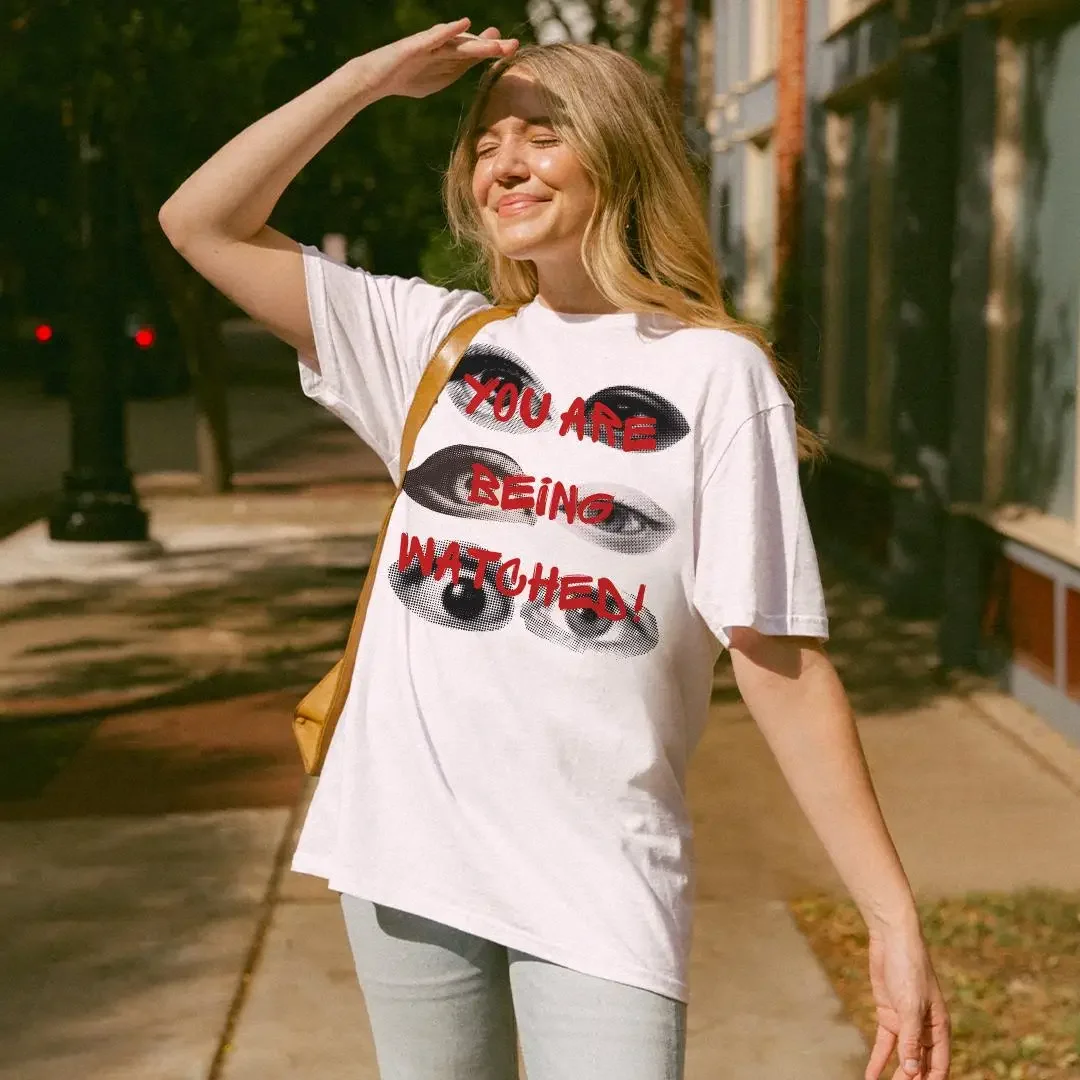 You re Being Watched T shirt Creepy Spooky Big Brother Collage Style Eyes Unhinged Cotton