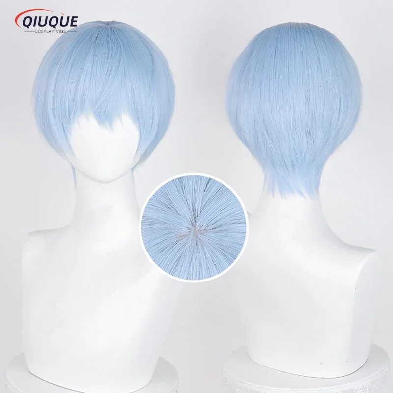 Anime Frieren at the Funeral Himmel Cosplay Wig 30cm Short Blue Heat Resistant Synthetic Hair Halloween Wigs   Wig Cap