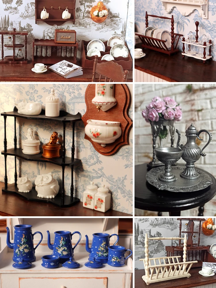 

Миниатюрная полка для хранения тарелок, мини-тарелка Bjd 1:6, кухонные аксессуары для кукольного домика, чашка Blythe Cat, винный горшок, мини-декоративная чашка