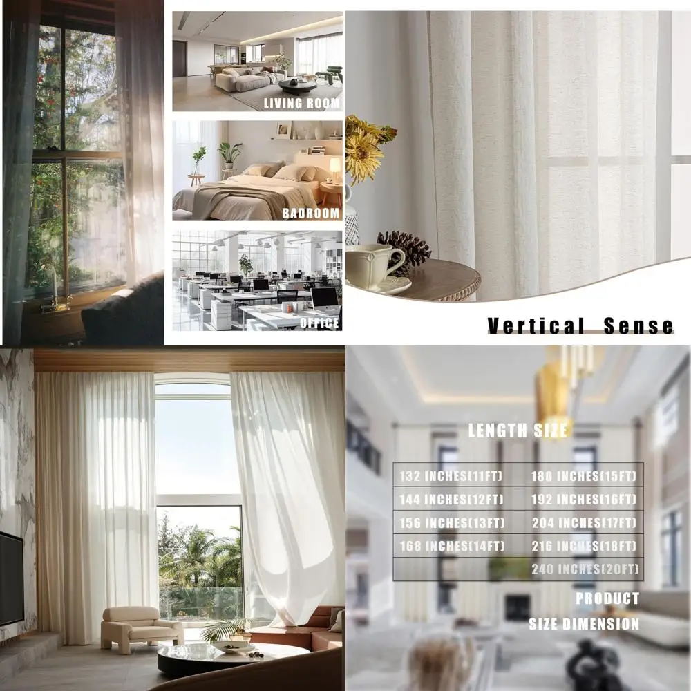 

Linen Sheer Light Filtering Drapes, 216 Ceiling to Floor, Loft Living Room, 52x216 (18FT) Panel