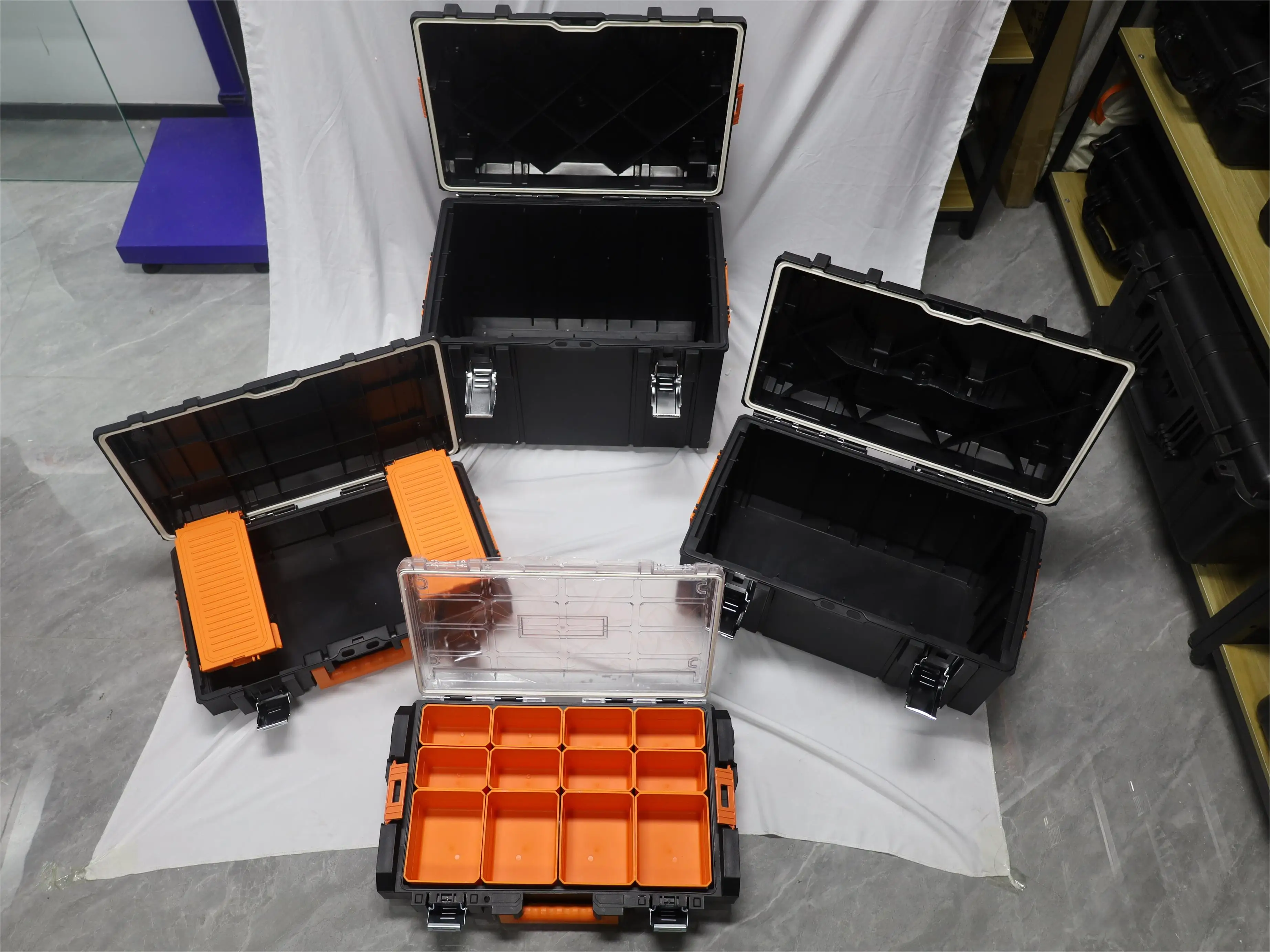 Preço de atacado desenhar tipo 4 em 1 caixa de ferramentas de armazenamento empilhável para reparo de carro jardim doméstico caixa de ferramentas de plástico com rodas