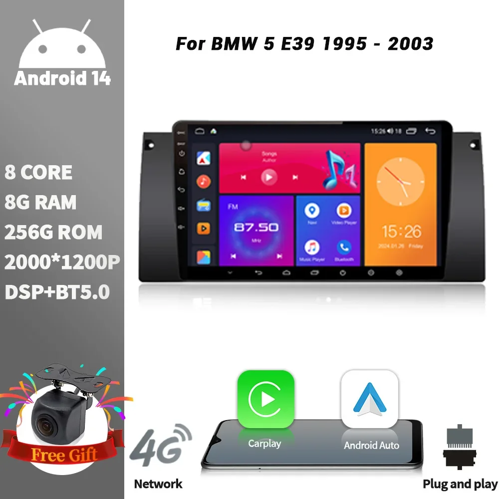 

Car Radio Multimedia Player Navigation 2DIN Android Wireless CarPlay Screen Stereo For BMW 5 E39 1995-2003 4G WIFI