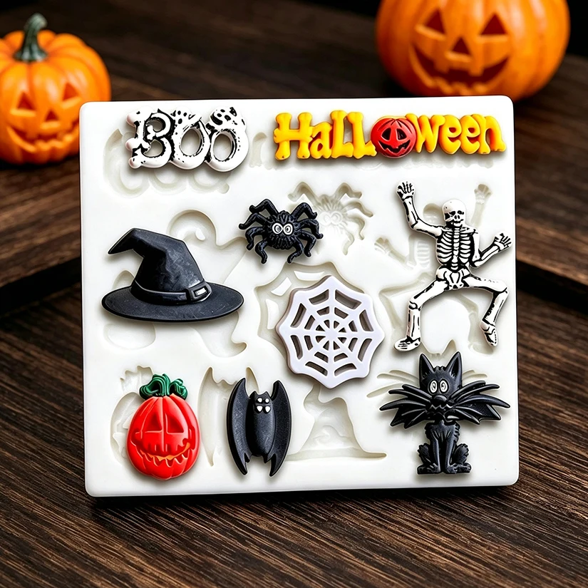 Halloween Geist Schädel Spinne Silikon Form Sugar Cupcake Backform Harz Werkzeuge Schokolade Fondant Kuchen Dekorieren Werkzeuge – Detail 2