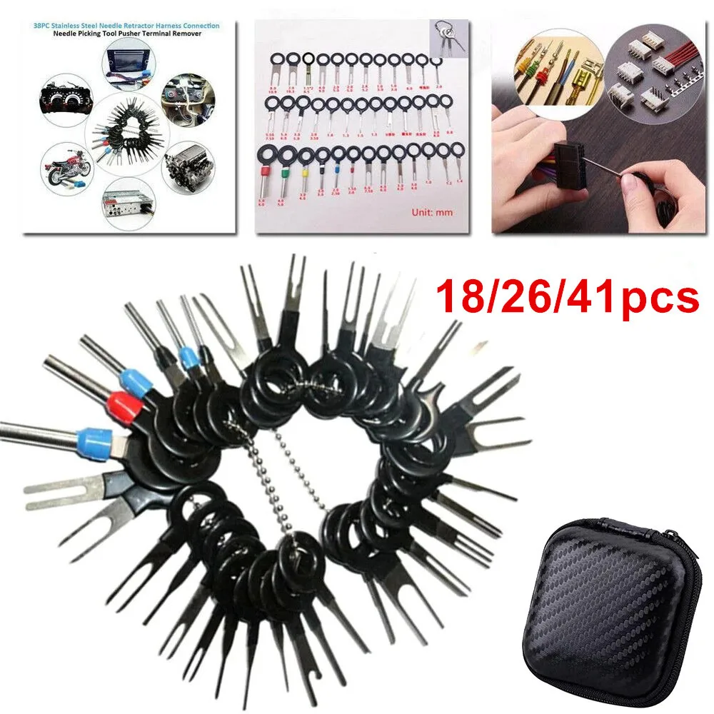 18/26/41Pcs Car Terminal Removal Repair Tools Electrical Wiring Crimp Connector Pin Extractor Kit Keys Automotive Plug Puller