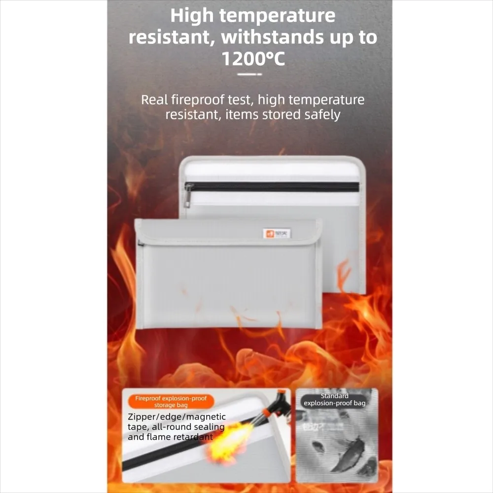 Waterproof Fireproof Document Bag Zipper Closure Heat-resistant Safety Cash Storage Pouch Portable Moisture-proof
