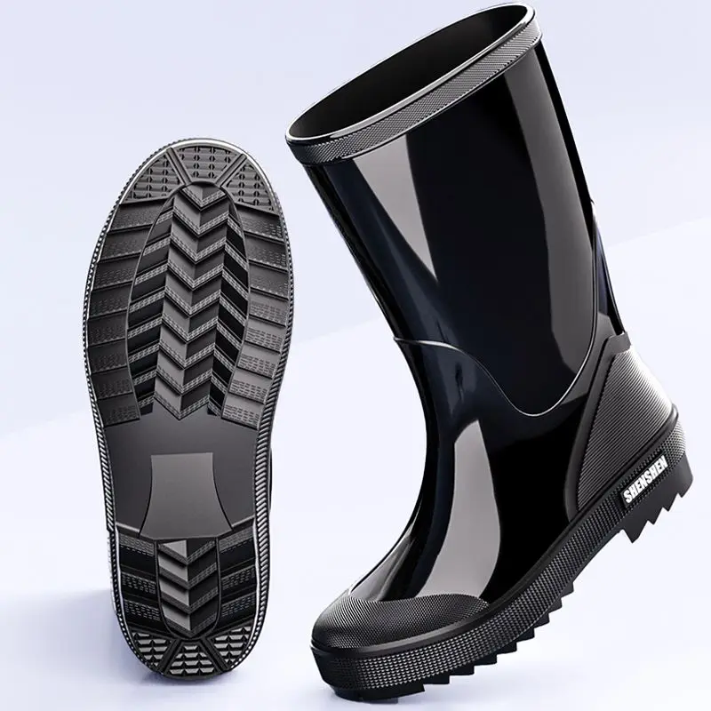 Mens Knee High Rain Boot Waterproof Thickened Work Safety Non Slip Rubber Mud Boots Durable PVC Wellington