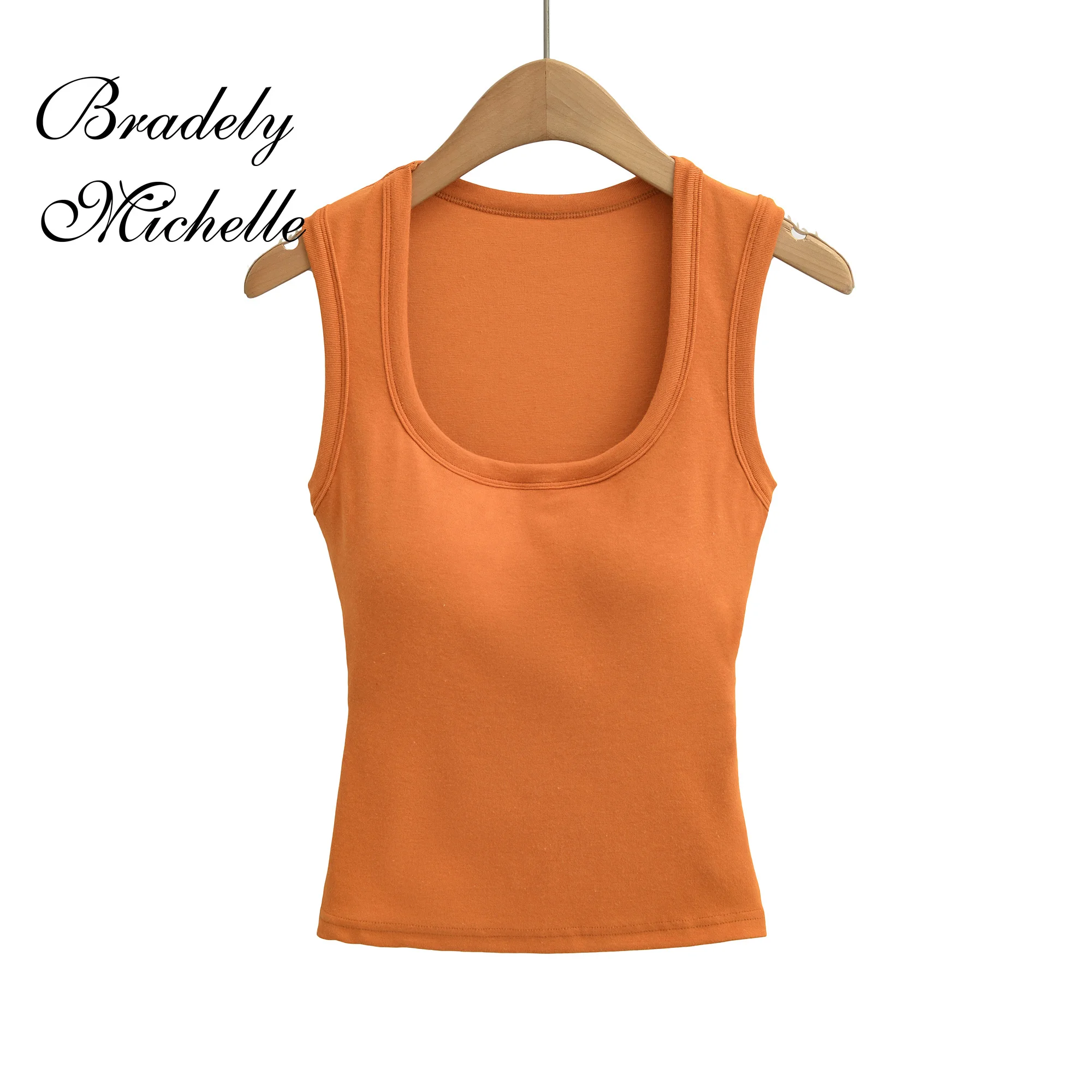 Women's Tank Top with Built-in Bra Square Neck Sleeveless Crop Top Padded Slim Fit Camisole for Daily Wear