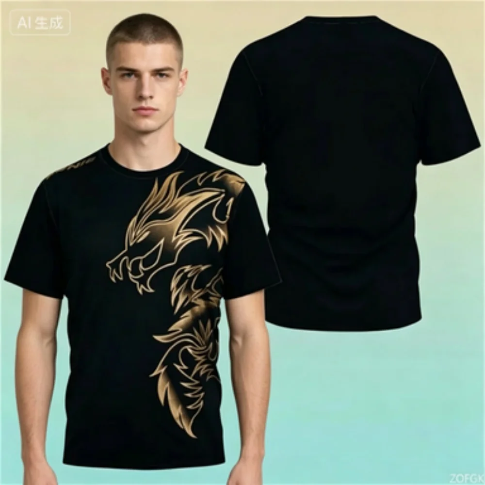 Men's Crew Neck Short-Sleeve T-Shirt with Dragon Pattern Casual Daily Fashion Top Summer Trendy Comfortable Tees