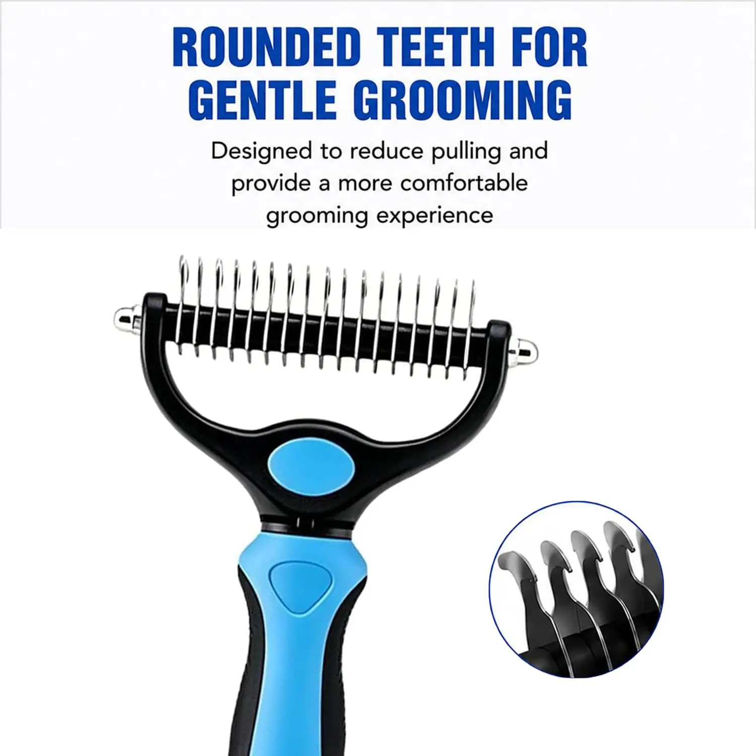 Pet hair removal comb, 2-in-1 double-sided pet grooming tool, used to remove loose hair, tangles, and inner layer hair, blue