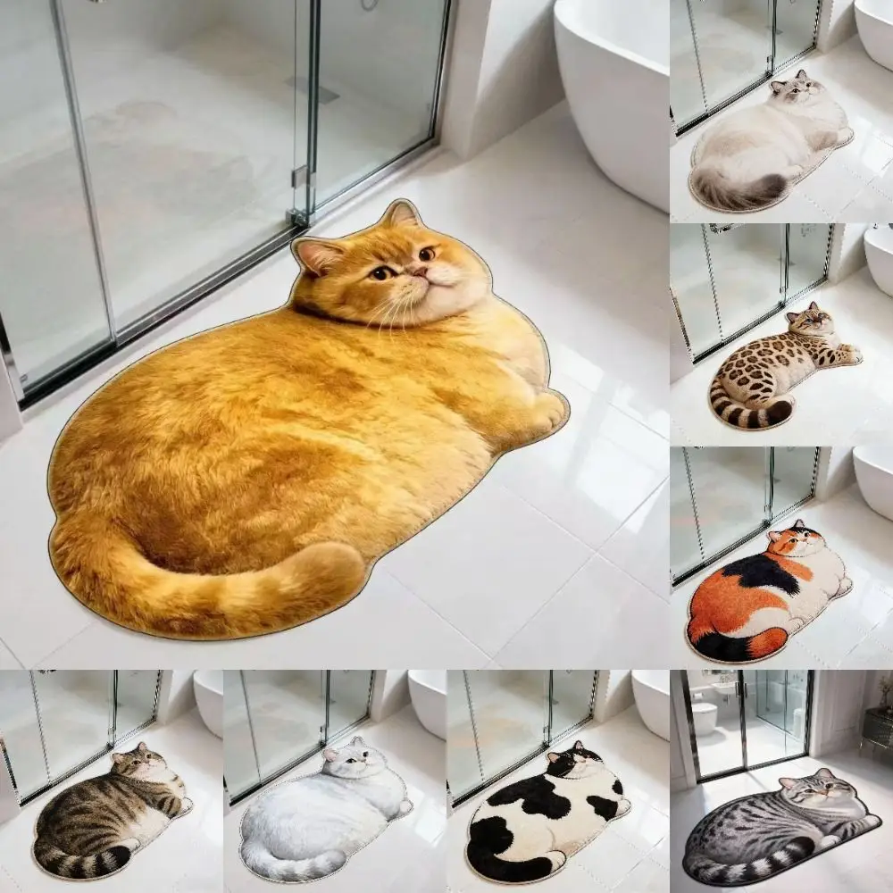 36*60cm Cute Cat Floor Mat Non-slip Water-absorbing Bathroom Carpet Soft Ragdoll/Cow Cat Entrance Carpet Table Bedside