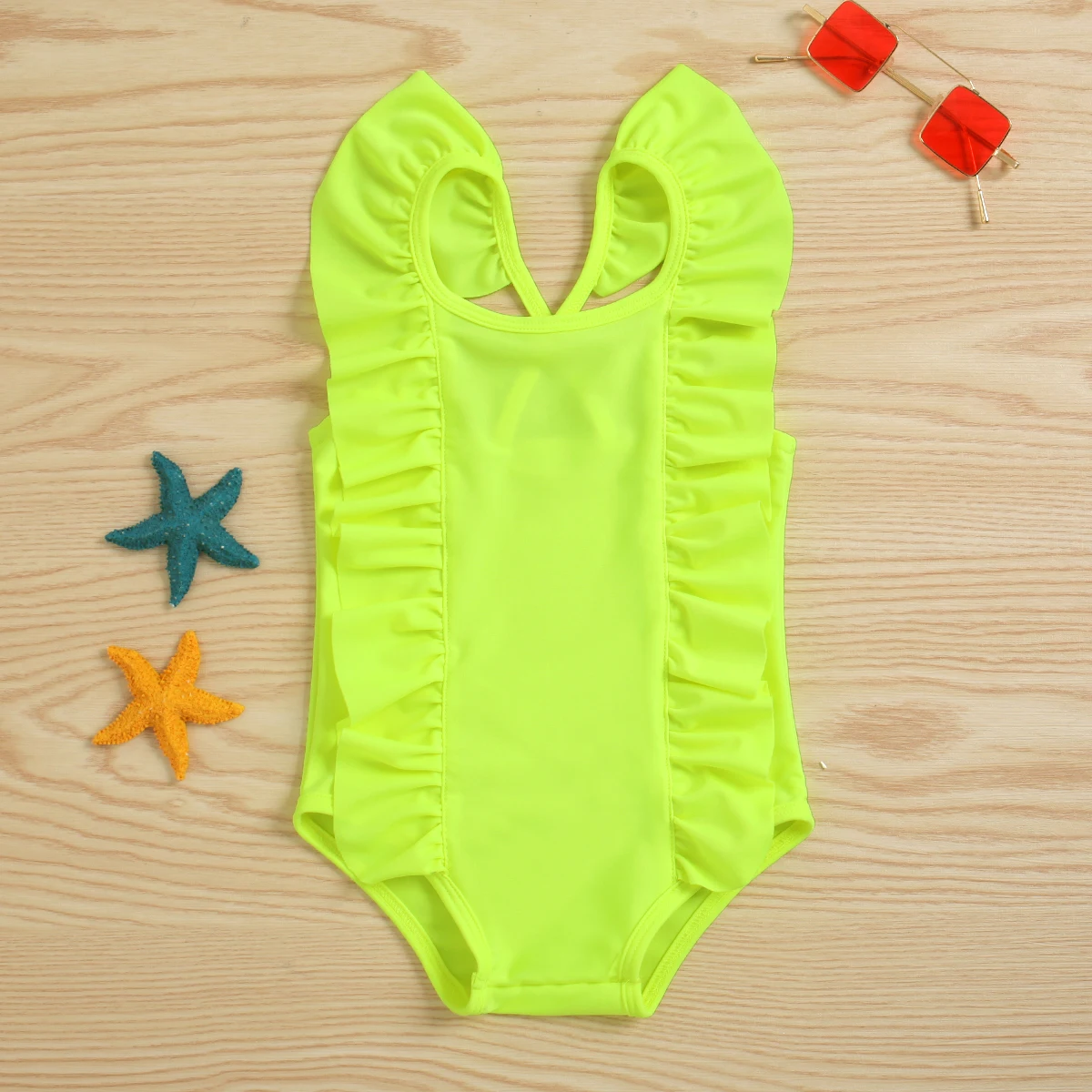 Spring Summer Festival Girls Infant Children Lace Fly Sleeve Pink Grey Green Three Colours Fashion Swimsuit