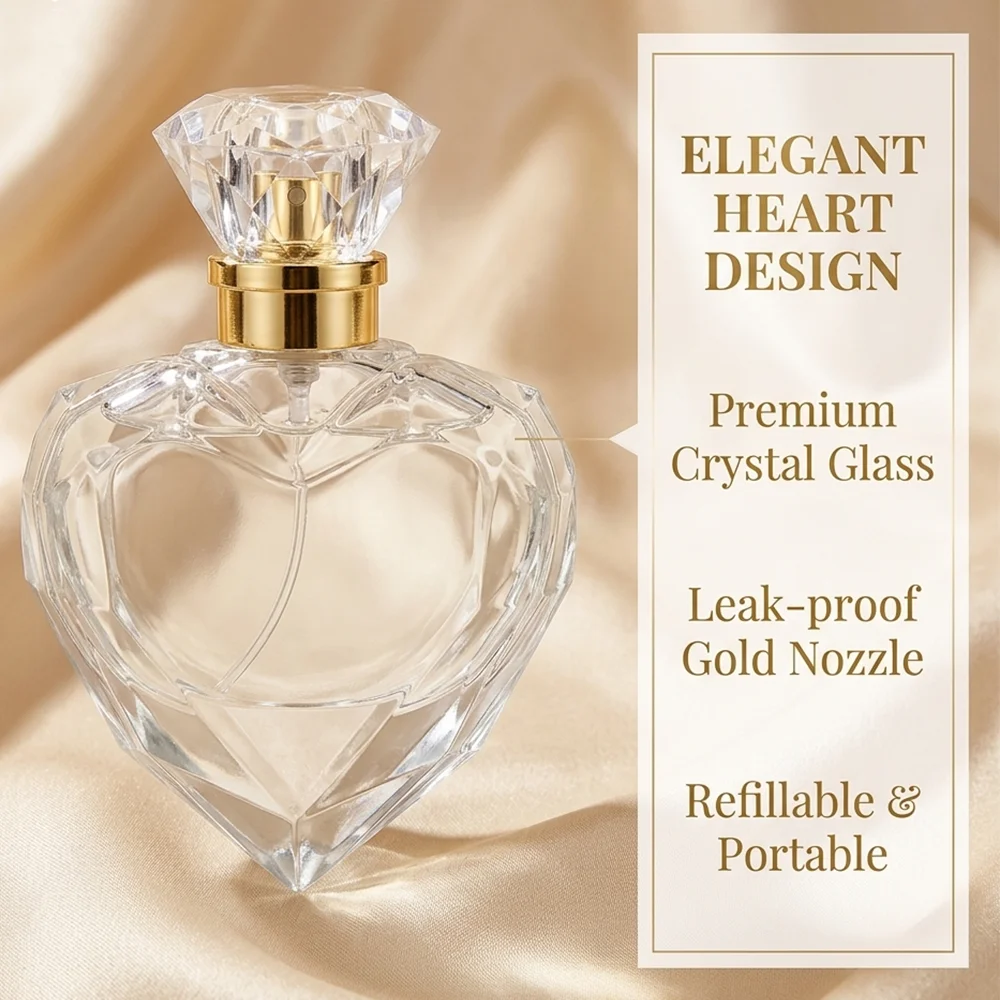 Heart-Shaped Glass Perfume Bottle, Diamond-Shaped Cap Decanter, Crystal Glass Decanter, Fragrance Container with Diamond-Shaped Cap, for Gift Giving/Home Decoration