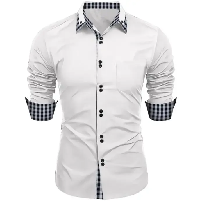 Camisa de manga comprida Slim Fit masculina, camisa casual empresarial