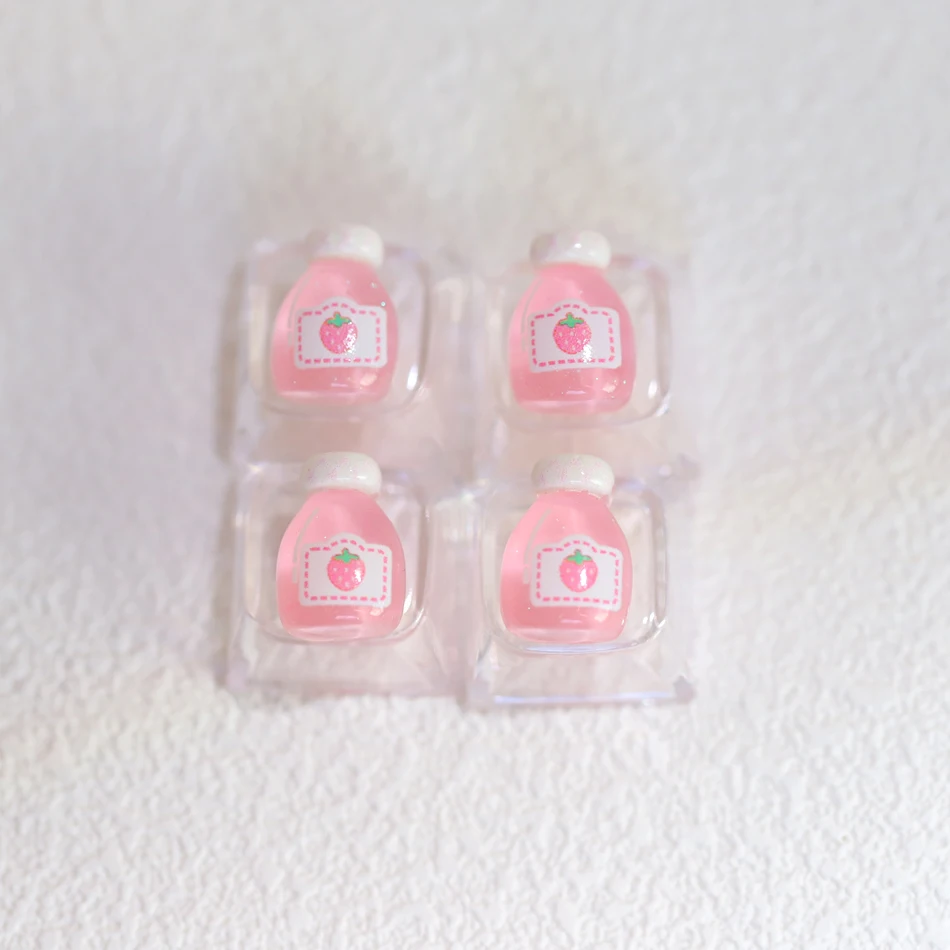 Personality Kawaii Strawberry Soda Keycap Transparent DIY RGB Backlit Custom Keycaps for Cross Axis Mechanical Keyboard WASD Key