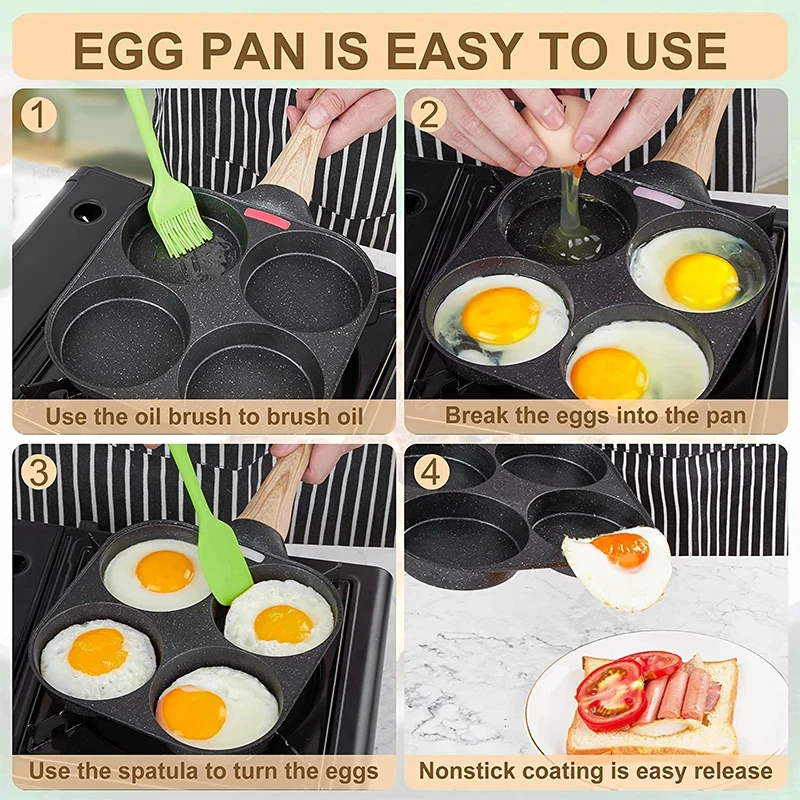Pancake Egg Frying Pan 4 Cups Omelet Poached Egg Pan for Breakfast Divided Coating with Non Sticking Handle view 6