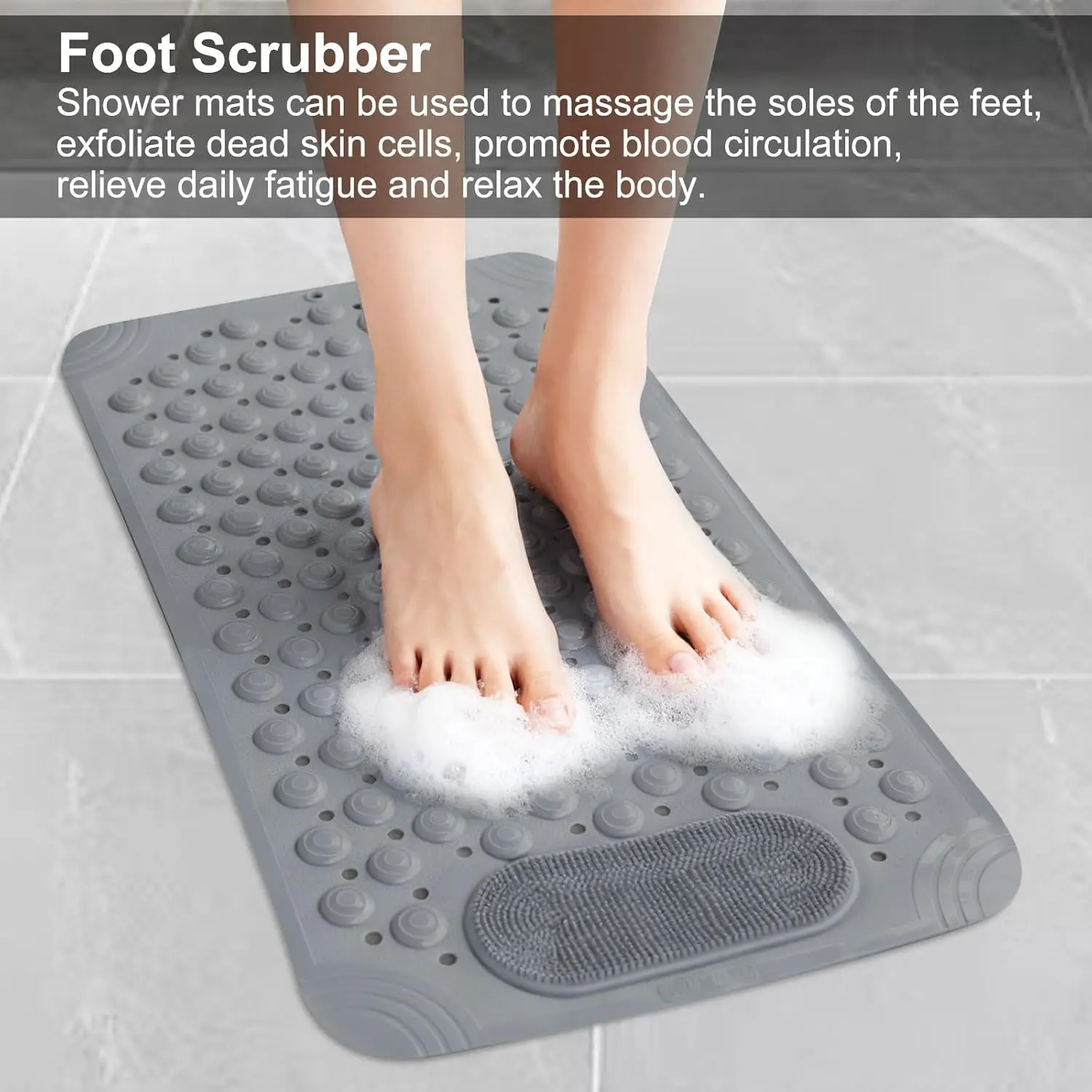 Large Non Slip Shower Mat: 27.2x14.2 Inch Shower Foot Scrubber Mat, Anti Slip Shower Mats for Inside Shower, Shower Floor Mat with Drain Holes Suction Cups, Scrub Bristles, Shower Matt Machine Washable