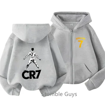 Football Star Ronaldo- Hoodie Kids Trucksuit Boys Fashion Jersey Zipper Sweatshirt Girls Long Sleeve Casual Anime Clothes Tops