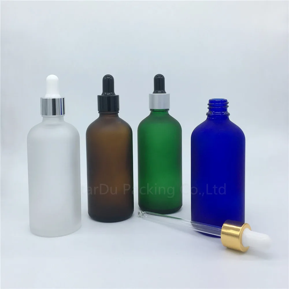 10pcs 100ml Amber Green Blue Transparent Frosted Glass Essential Oil bottle, 100cc Glass Perfume Dropper Bottle