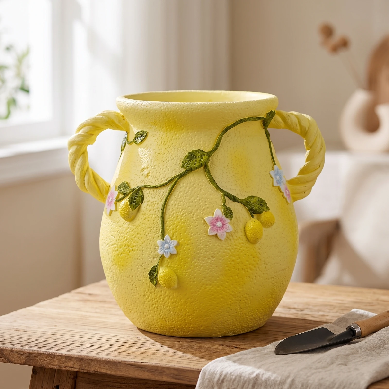 Urn Planter with Handles Sculpted Urn Planter with Embossed Pattern Flower Pot Weather-Resistant Traditional for Gardeners