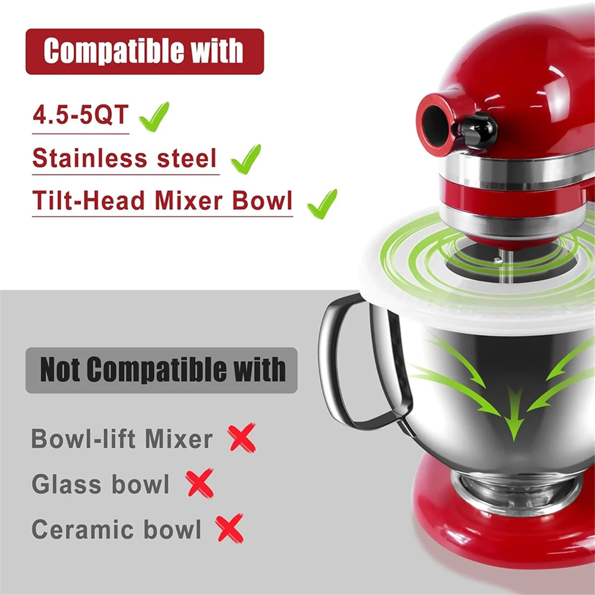 Tampas duráveis da bacia dos misturadores de 1 pces para kitchenaid 4.5-5 quart misturadores do suporte da inclinação-cabeça, inteligência das tampas da bacia do deixando da massa