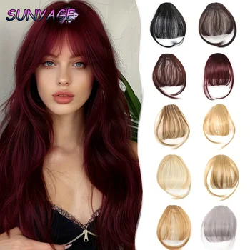 SUNYAGE Naturalne proste syntetyczne tępe grzywki Włókno wysokotemperaturowe Brązowe damskie klipsy Pełna grzywka z frędzlami do włosów 6 cali