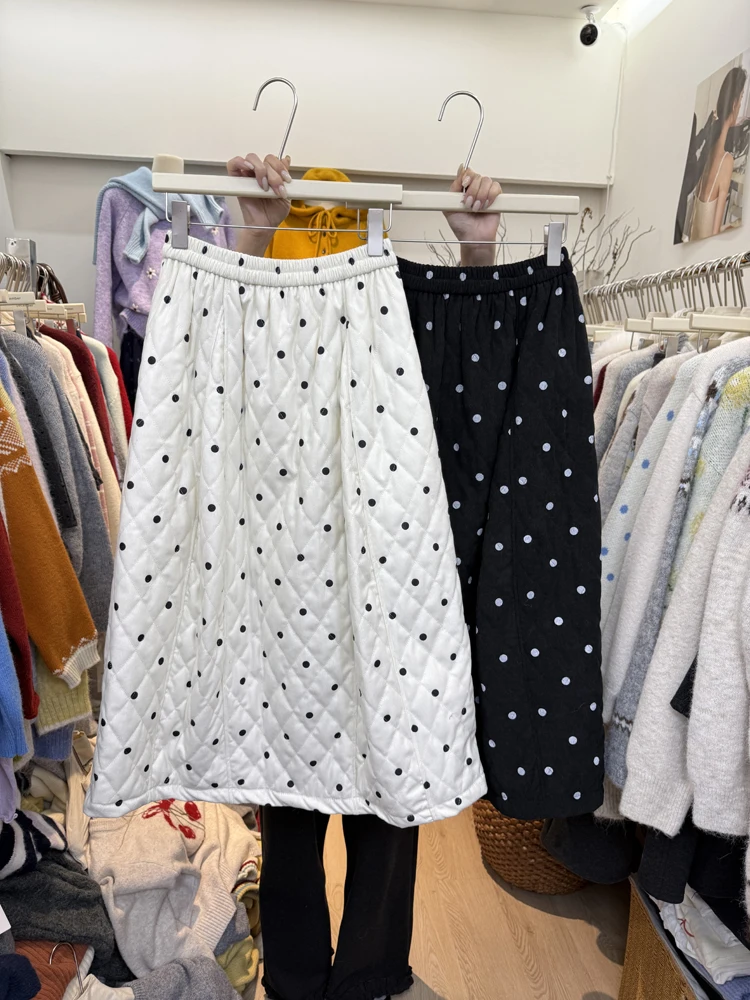 

Женская милая толстая юбка с эластичной резинкой на талии в горошек и хлопковой подкладкой, женская осенне-зимняя уличная одежда, стеганая длинная юбка трапециевидной формы