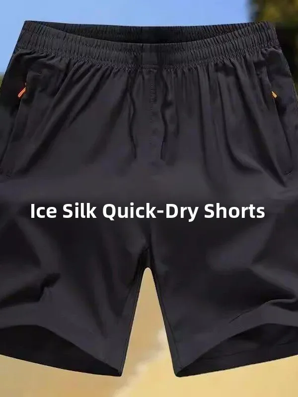 Ice Silk Casual Shorts Men's Summer Thin Quick Dry Dirt Resistant Wearable Beach Five-Quarter Loose Fit Elastic Waist Polyest...