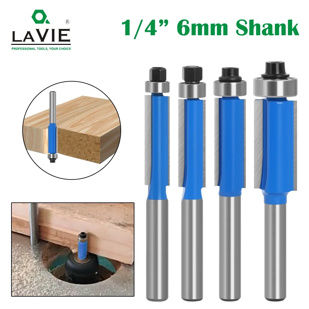 LAVIE 4 pezzi 6mm 1/4 gambo fresa di alta qualità Trim a filo con Set di punte per Router per cuscinetti per la lavorazione del legno H06016 H07016