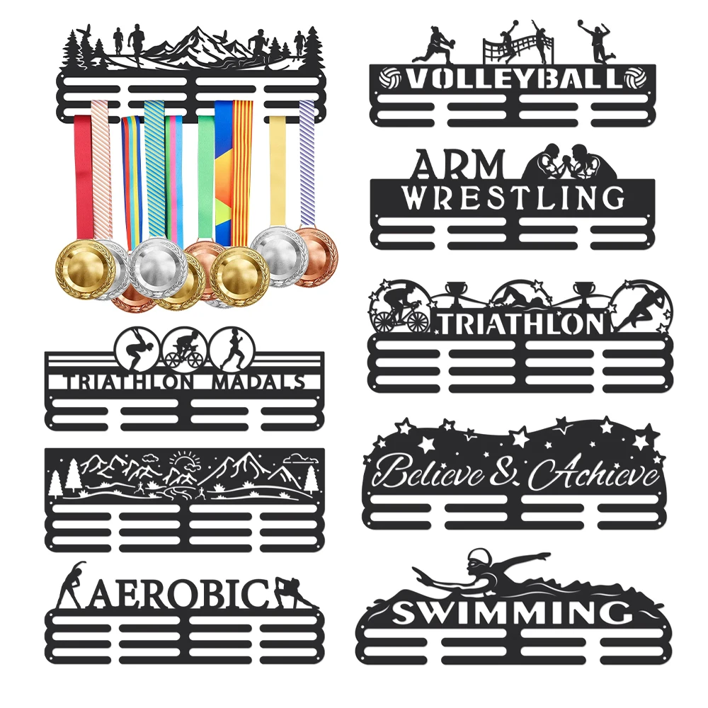 

Marathon Mountain Forest Scenery Medal Holder Running Medals Display Black Iron Wall Mounted Hooks forMedal Rack Display