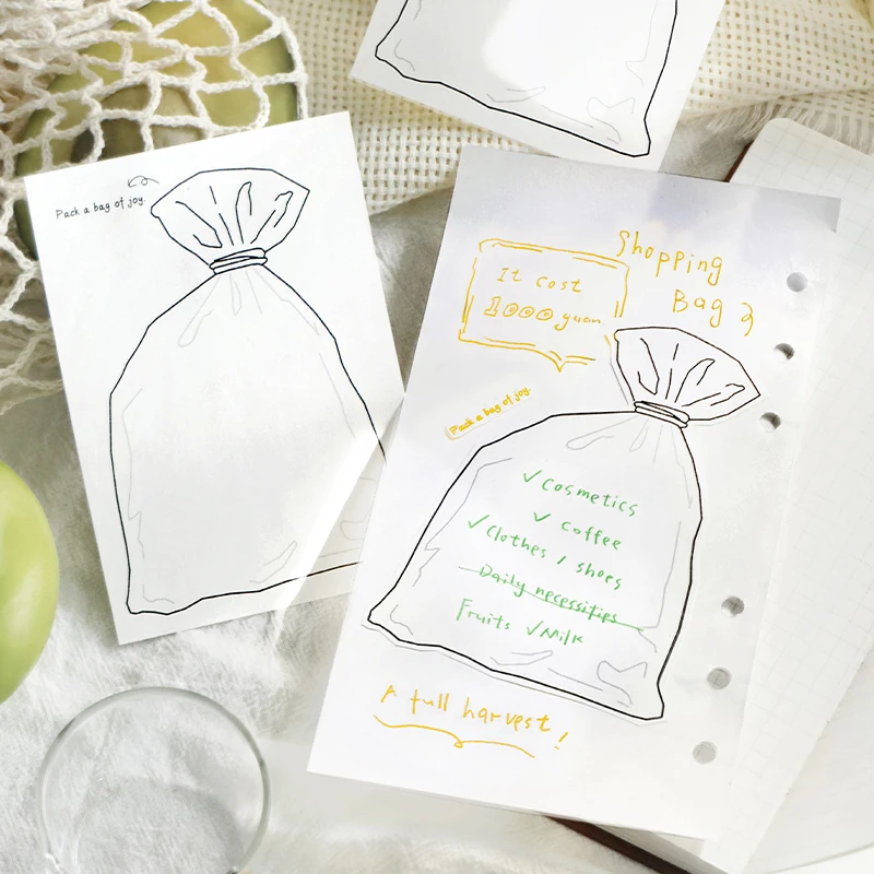 White Fun Memo Note Pad Line Drawing Design, Bag, Cup, Drink-themed Student Stationery Small Notebook Massages Memo For Writing