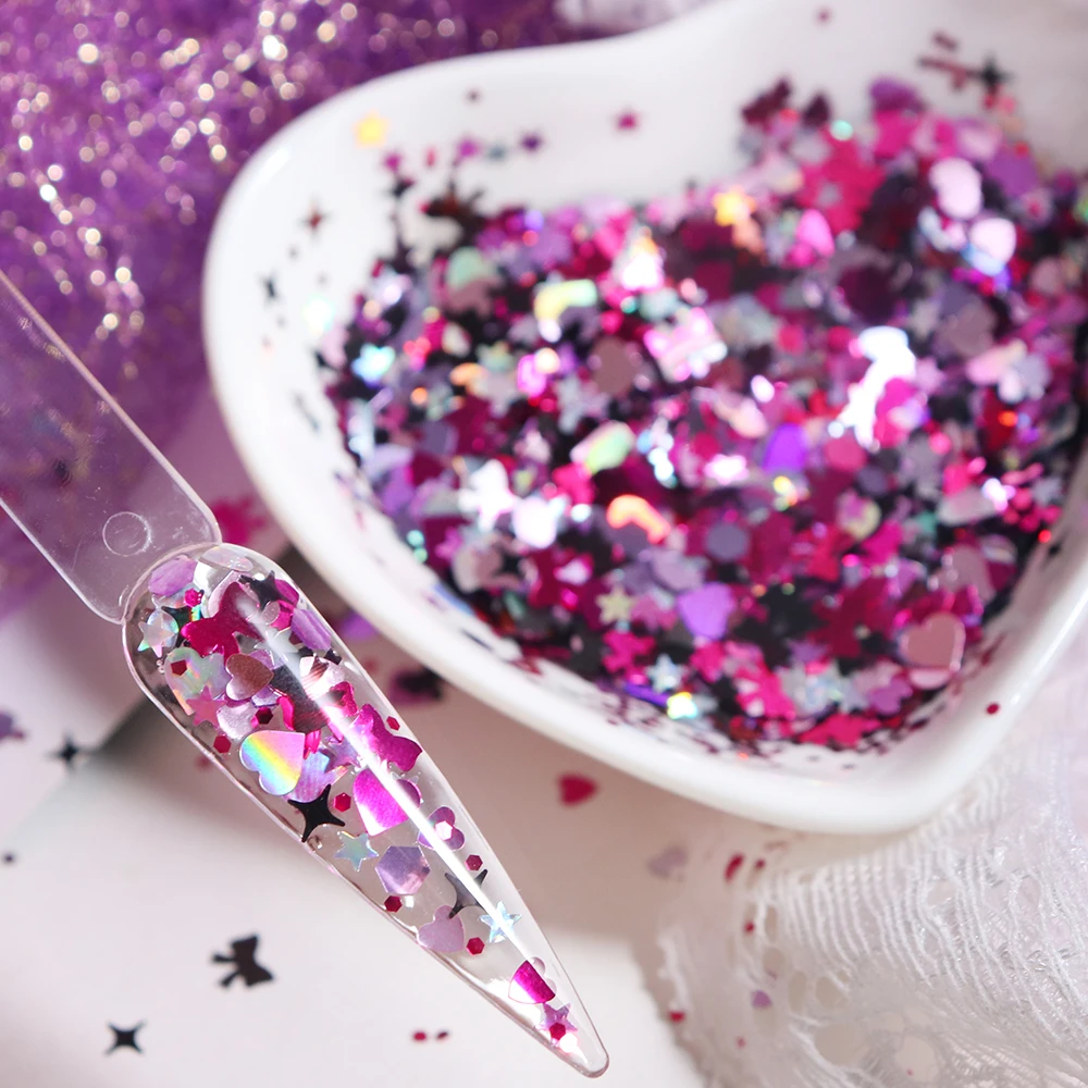 5g Magenta Bowknots Glitter Resin Sequin Hot Pink Love Heart Star Confetti for Epoxy Resin Art Decor DIY Jewelry Making Supplies view 4