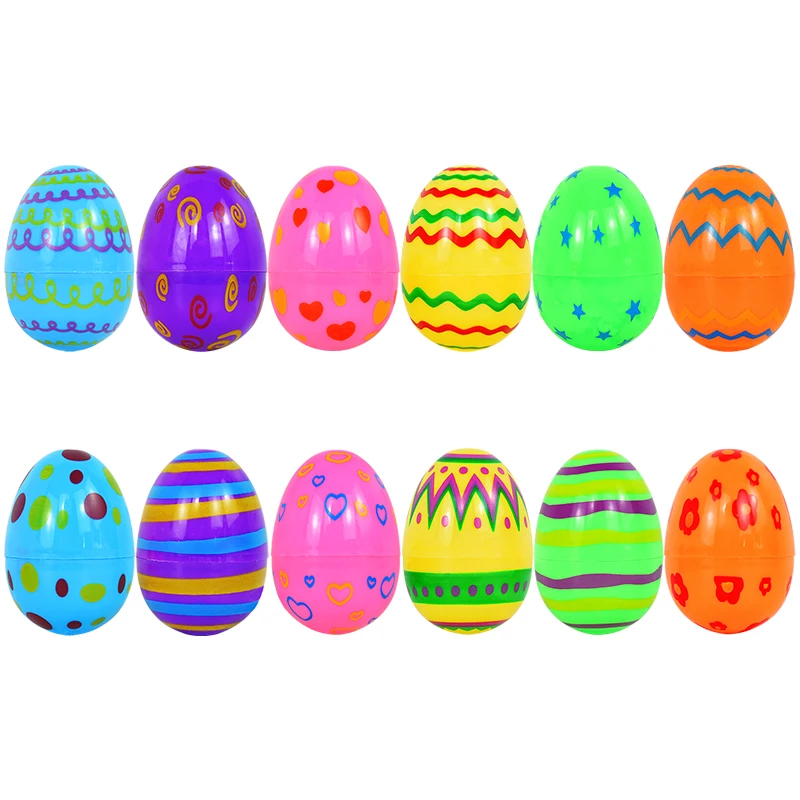 

12Pcs Fillable Easter Eggs Colorful Printed Plastic Eggs Chocolate Gift Toys Boxes Easter Party Home Decorations Kids Gifts