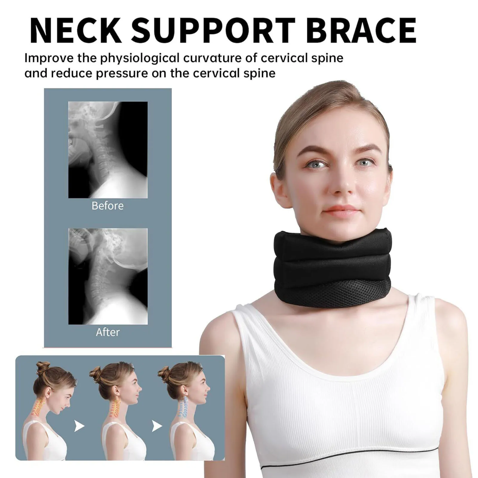 Medicial Neck Support Cervical Brace corrector Adjustable Soft Foam Cervical traction Collar for Relieve Pain Airplane Travel