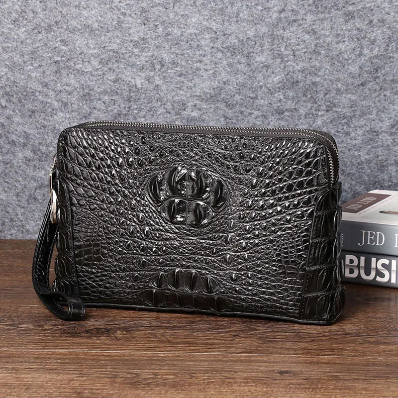 

New Crocodile Bone Pattern Men's Handbag Double Zipper Handbag Business Large Clip Bag Password Lock Wallet