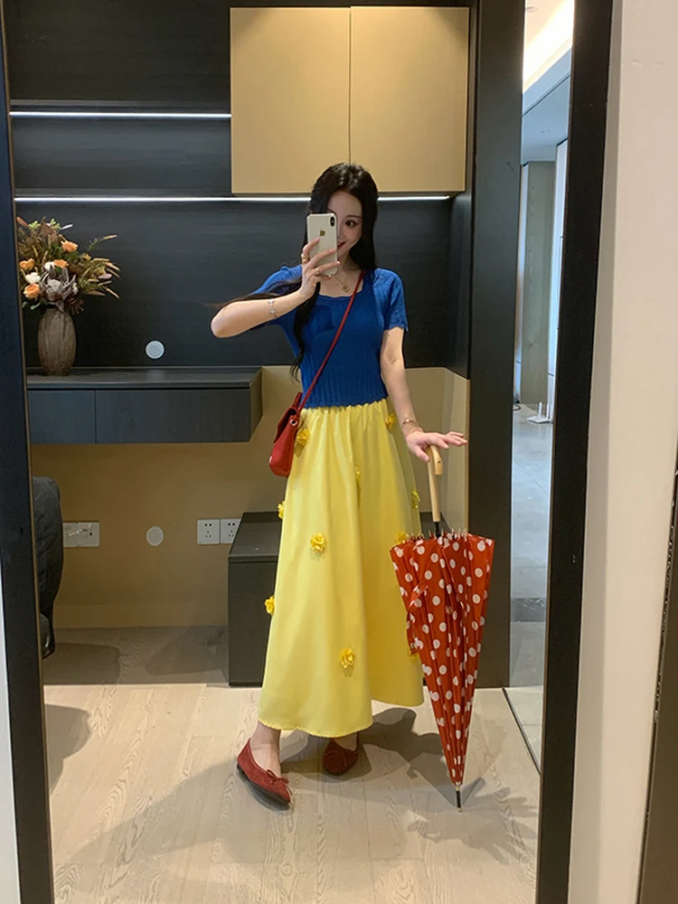 

XINYI Summer Floral Half Skirt Set Women's Casual Style Short Sleeve Shirt And Skirt Ensemble Plant Pattern Fashionable Suit